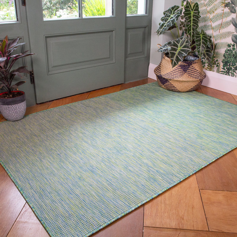 Brambly Cottage Durable Textured Flatweave Sea Green Rug Wayfair.co.uk